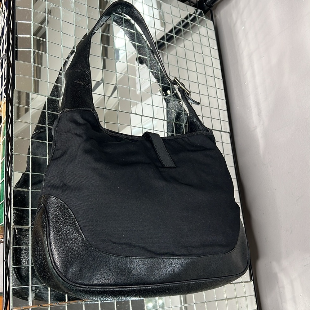 Gucci Jackie Black Nylon Pebbled Leather Black Metal Piston Closure Shoulder Bag - Picture 2 of 16